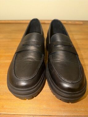 Quince Black Leather Penny Loafers - Rugged Lug Sole